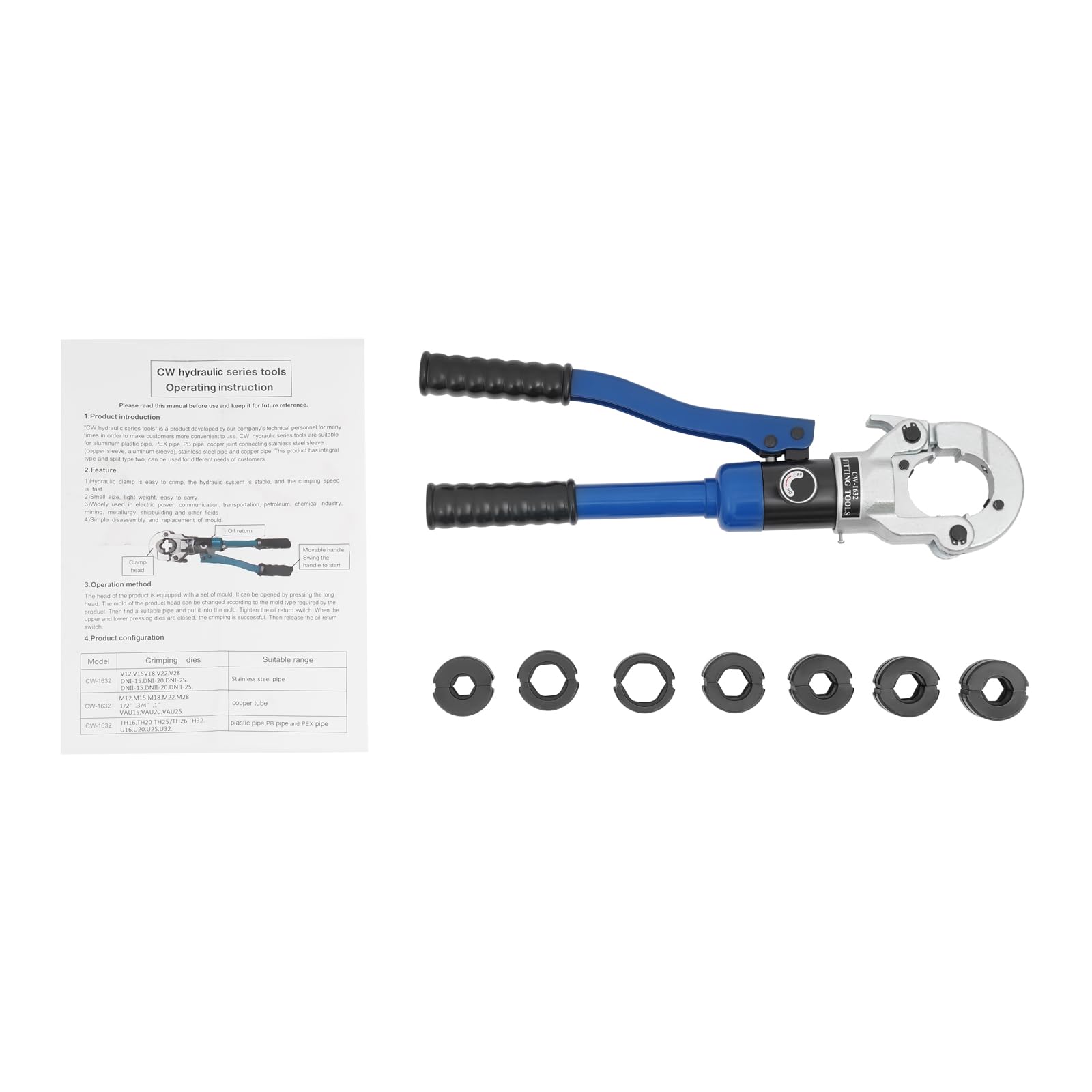 Pince à Sertir Professionnelle Tuyaux avec 7 V-Mâchoires, V Pince à Sertir Hydraulique avec Tête Rotative à 180°,Pression de Travail Max. 80 kN, V12/14/15/16/18/22/28, pour Tuyaux en Cuivre
