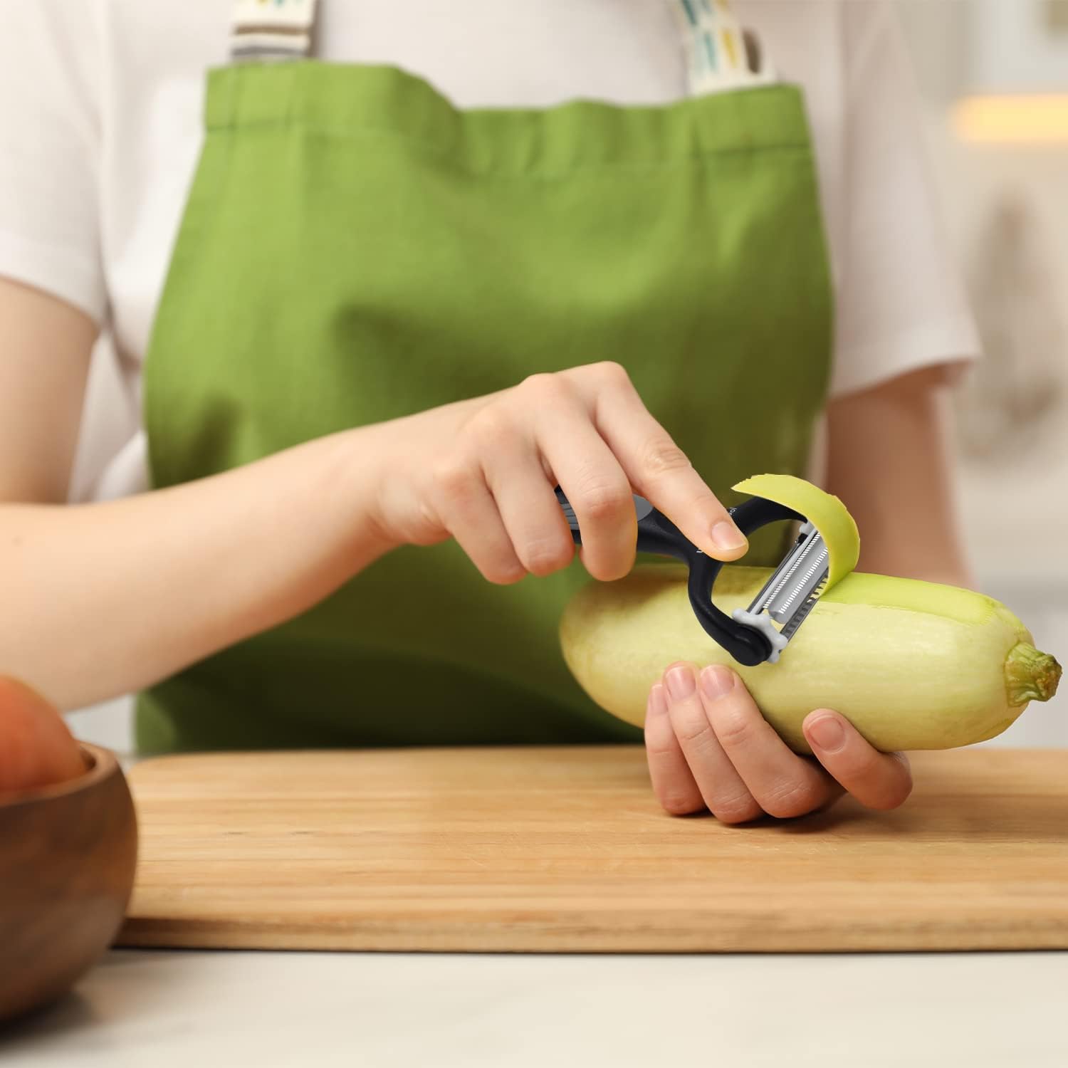 Crazo Fashion 3-in-1 Peeler for Vegetables and Fruits with Straight, Serrated & Julienne Blades | Stainless Steel Multifunctional Kitchen Peeler for Vegetables Salad Shredder (Black) (Pack of 1) 4