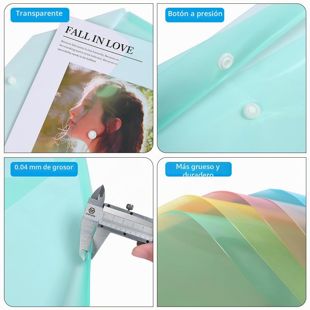 Vicloon Carpetas Para Archivo, 20Pcs Carpetas de Plástico A4 Bolsas de Documentos con Botón para Documentos, Certificados, Recibos, Oficina y Escolar, 5 Colores
