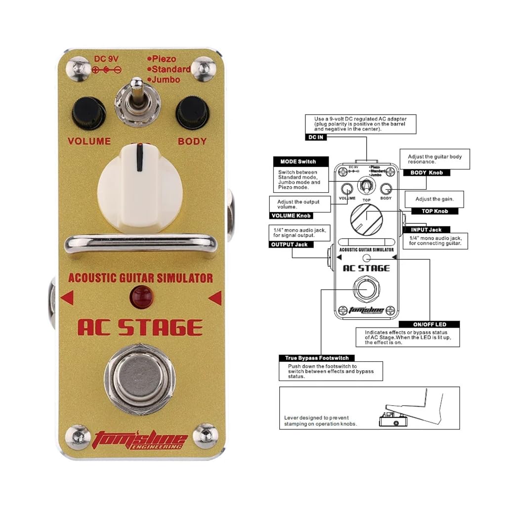 AC STAGE - Pedal de efectos de simulador de guitarra acústica, mini pedal de efectos de guitarra AC, derivación verdadera, carcasa de metal, accesorios de piezas de guitarra