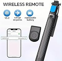 Vista 3 de Trípode portátil y extensible para teléfono de 71 pulgadas y palo para selfie, con control remoto inalámbrico y rotación de 360°, ideal para viajes