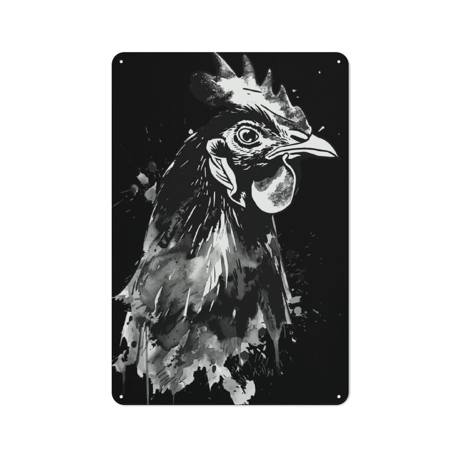 Retro Metal Wall Sign 30x20cm Featuring Rooster Watercolor for Hallway Wall, for Garage, Workshop And Man Cave Decoration