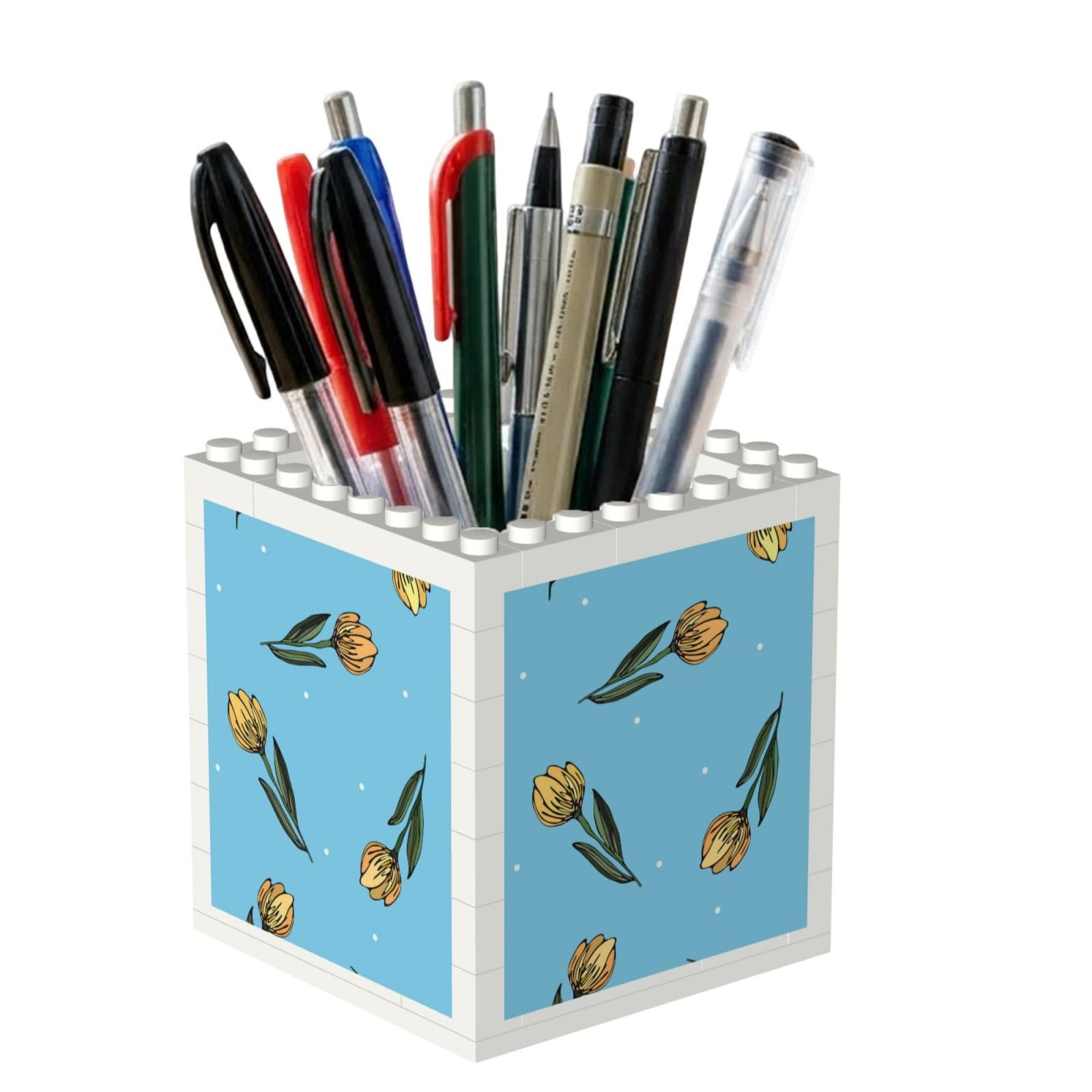 Poadnly Hand Drawn Yellow Tulips, Pen Pot Pencil Holder for Office Home School, Compact Desk Organiser for Office Stationery