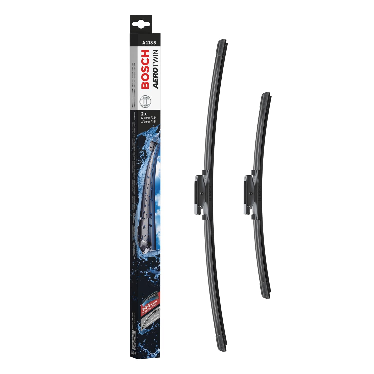 Bosch Aerotwin A 118 S Front Windscreen Wipers, 2 Blades, 600 mm / 400 mm