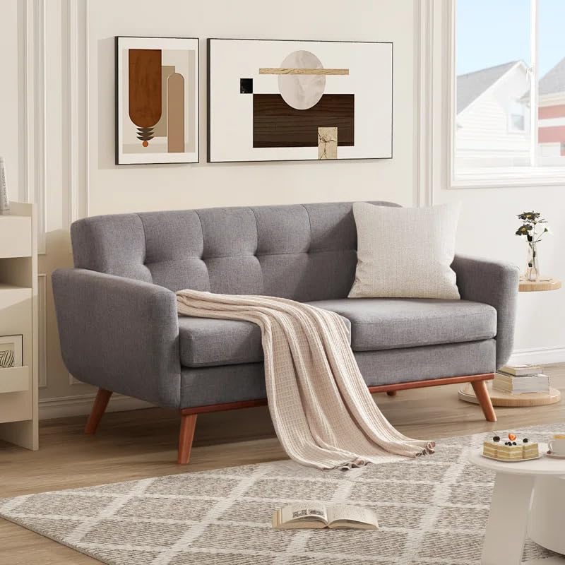 Image of LEGACY OF COMFORT Carmencita 65 inch Square Arm Loveseat 2 Seater Sofa Two Seater Sofa for Living Room Guest Room Hotels Office (Grey)