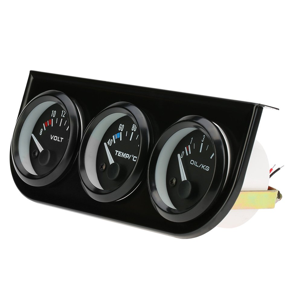 Shkalacar 3 en 1 Voltímetro de Indicador de Temperatura del Agua de Presión de Aceite 52 mm, Kit de Indicador Triple Electrónico Medidor para Moto, Coche 12V