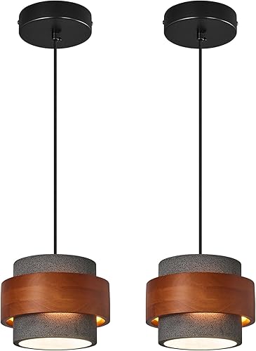 Miniatura 10 de Modern Translucent Stone Pendant Light Fixture,Terrazzo Pendant Lights Kitchen Island with Wood Accent Hanging Light for Dining Room Living Room