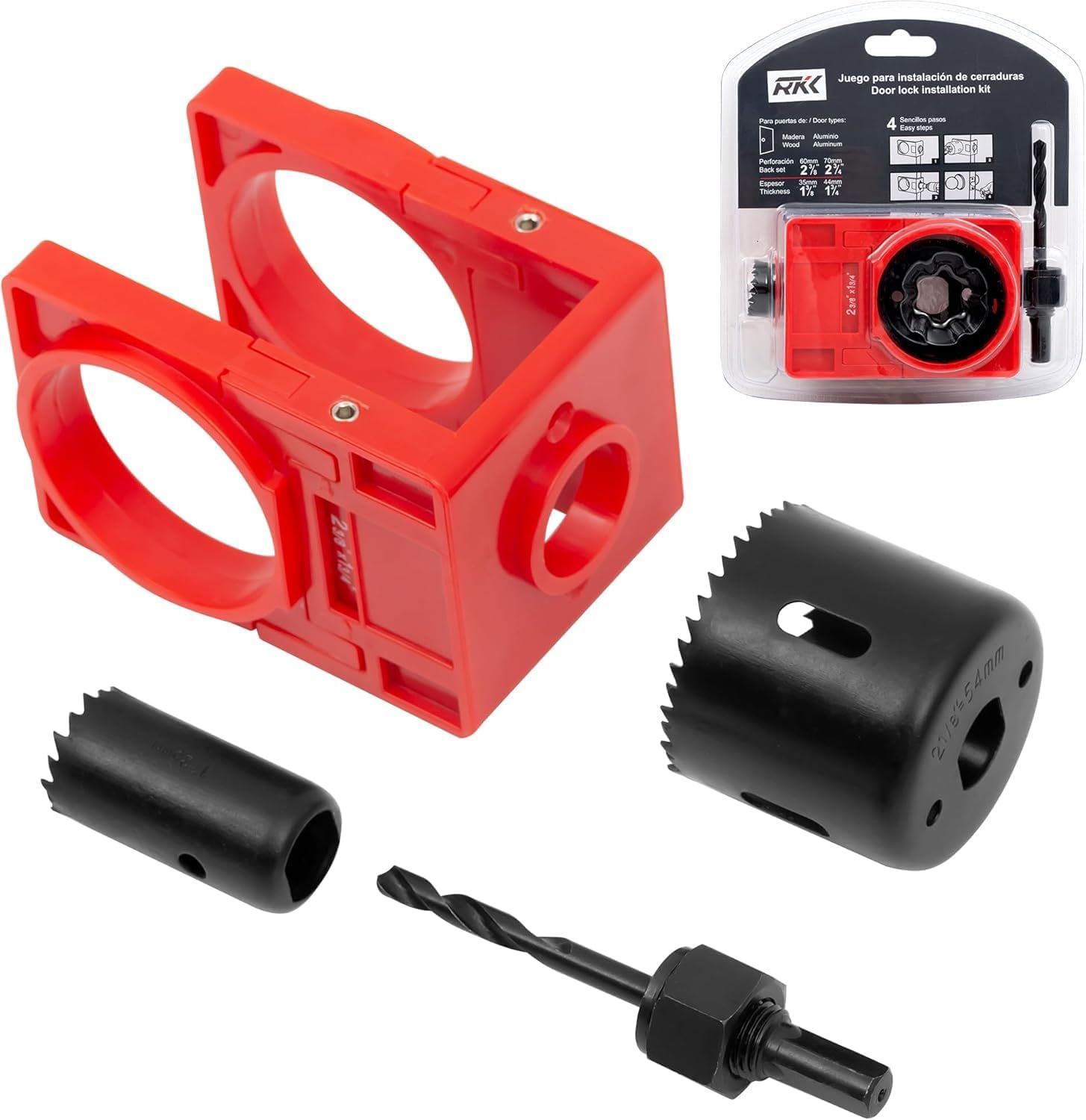 Door Lock Installation Kit for 35mm-45mm, C Clamp Design with Carbon Steel Hole Saw, Adjustable Door Lock Jig for Metal or Wood Doors