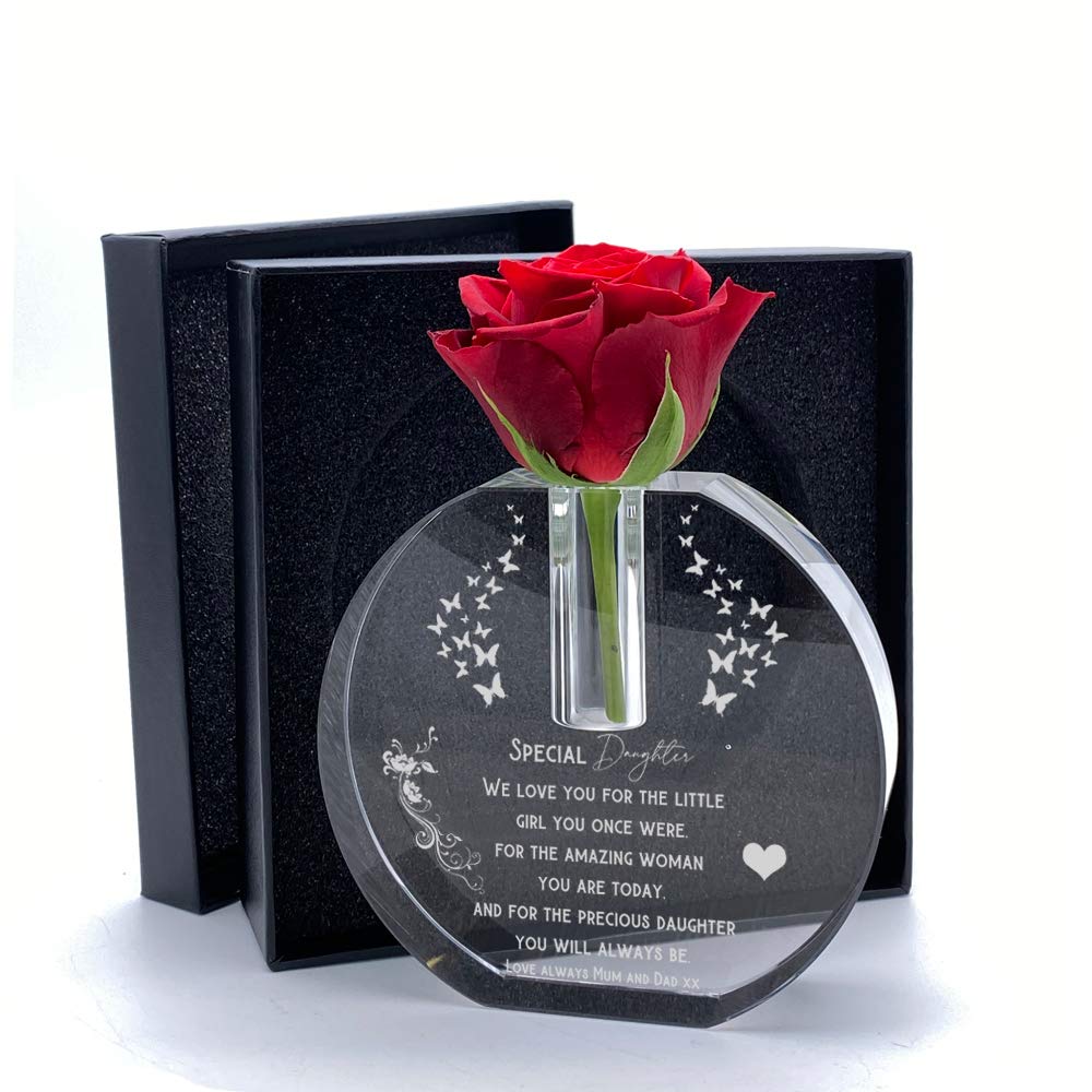 ukgiftstoreonline Personalised Daughter Gift Crystal Glass Flower Vase With Engraving Boxed