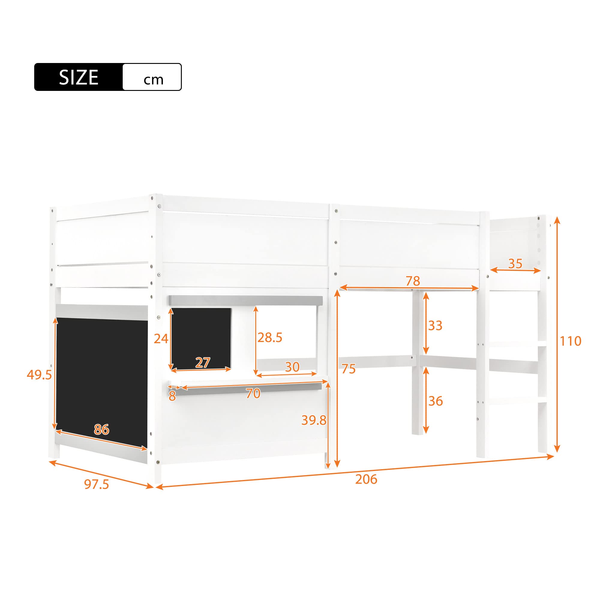 Letto A Castello In Legno Di Pino 90x200 Cm Con Scala, Lavagne E Ripiano – Stile Scandinavo Per Bambini - 3