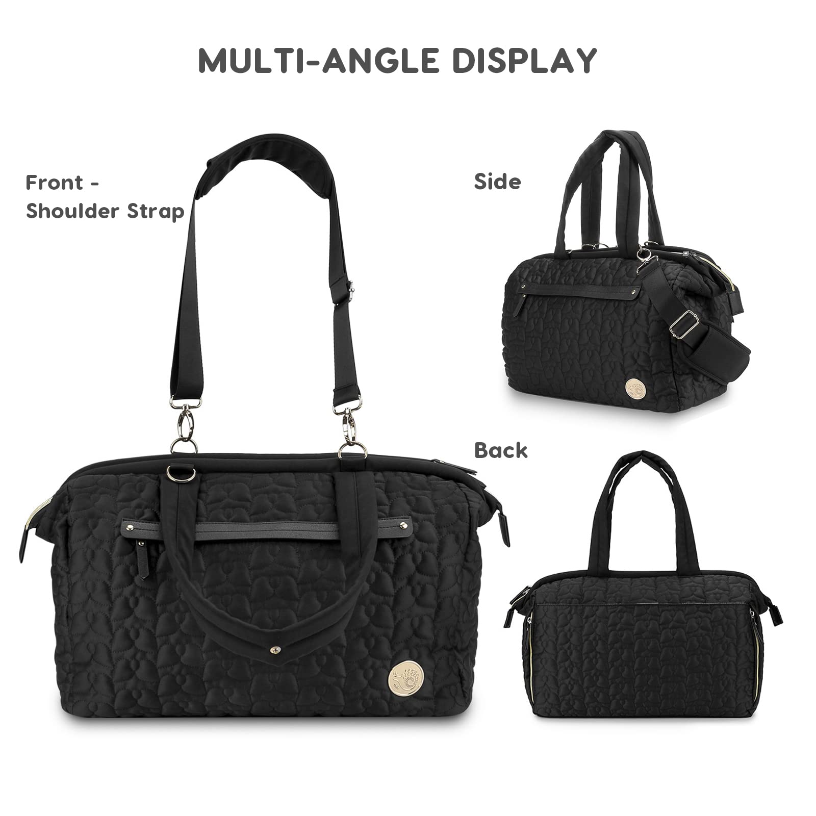 SONARIN Multibolsillos Bolsa de Pañales para Bebés,Gran Capacidad Multifuncional Materna Messenger Bolsos Bandolera Elegante Bolsa de Viaje para Pañales con Correa de Hombro(Negro)