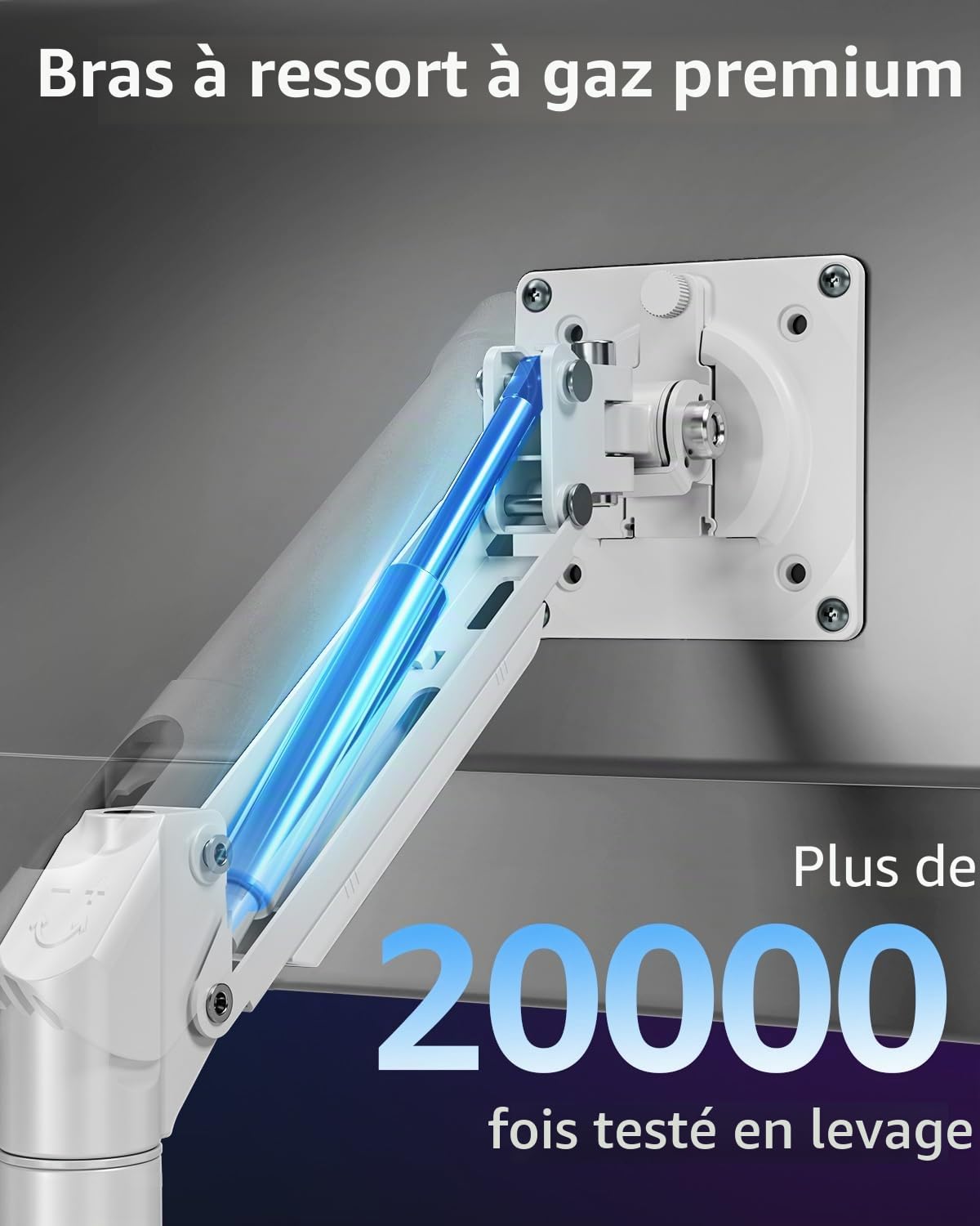 ELIVED Support pour moniteur 2 écrans pour écrans de 13-32", Support écran 2 moniteurs supporte 2-9 kg moniteur avec VESA 75/100mm, Bras de moniteur à gaz inclinable, pivotant, rotatif, blanc, EV6012W