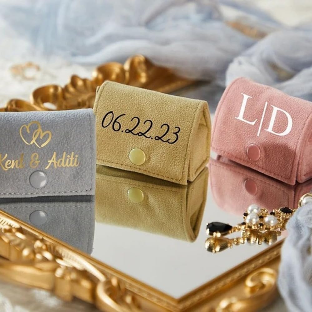 Womb Blue Engagement Ring Box,Custom Ring Bearer Box,Personalized Wedding Gift,Wedding Ring Holder With Name/Date,Jewelry Box For Couple,Rustic Ring Box (,6X3x4cm)