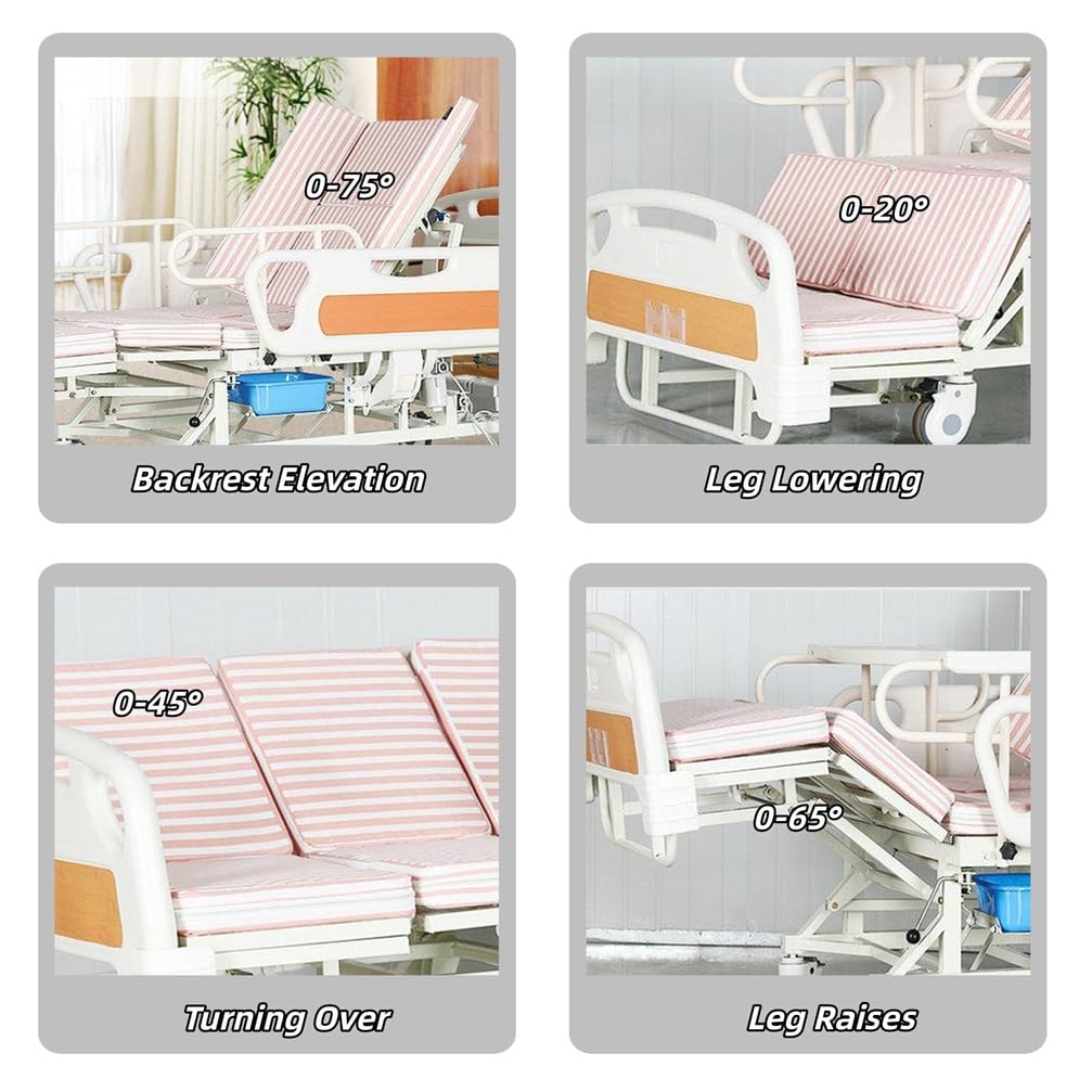 Letto ospedaliero elettrico per uso domestico con inclinazione laterale, letto medico multifunzione regolabile adatto a diverse tipologie di pazienti, con telecomando e materasso.