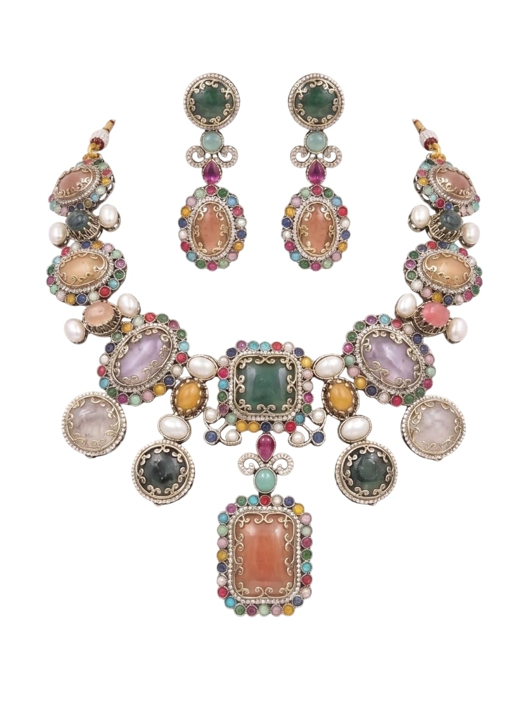 Gold Plated CZ Necklace Set with Earrings | Ethnic Jewellery for Women-picture-23