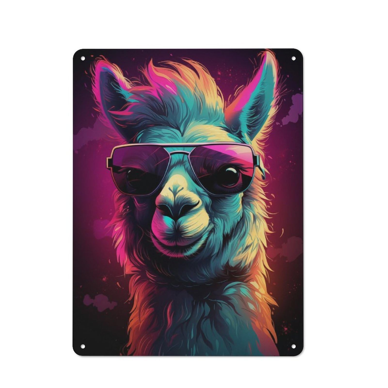 Junmoney Cool Llama In Sunglasses Printed Metal Sign 40X30cm For Café Or Restaurant, For Hospitality Interior Collectors