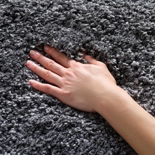 Image of Shaggy Polyester Microfiber Round Rug Carpet for Living Room | Ultra Soft Fluffy Plush Area Rug | Anti-Skid Non-Slip Backing | Washable Carpet for Bedroom- (3x3 feet, Ring Grey, Round)