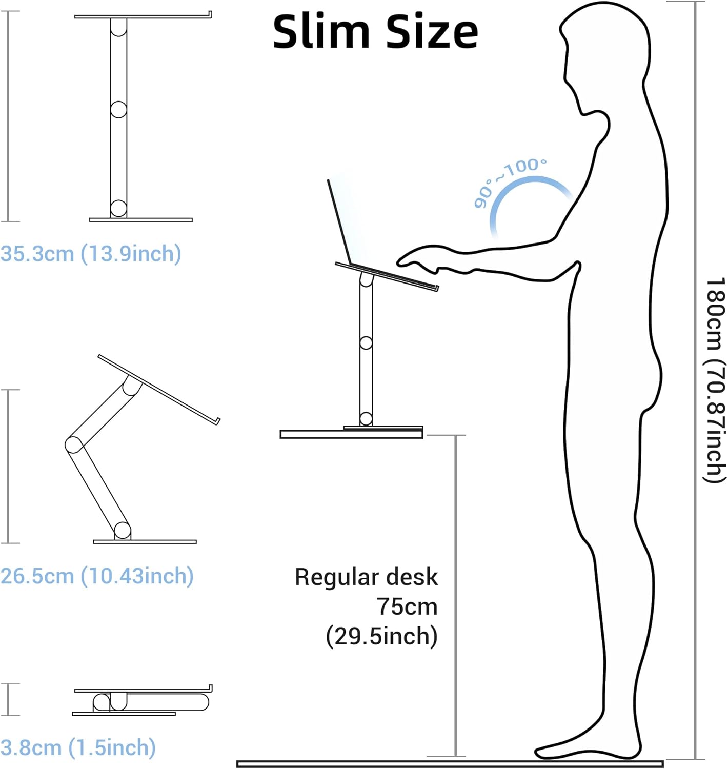 Tall Desktop Stand for Laptop, Raise Up to 14” for Heavy Workstations and Gaming Laptops, Manual Gear-Locked Stable Riser for 13"–17" Laptops (Black, Slim)