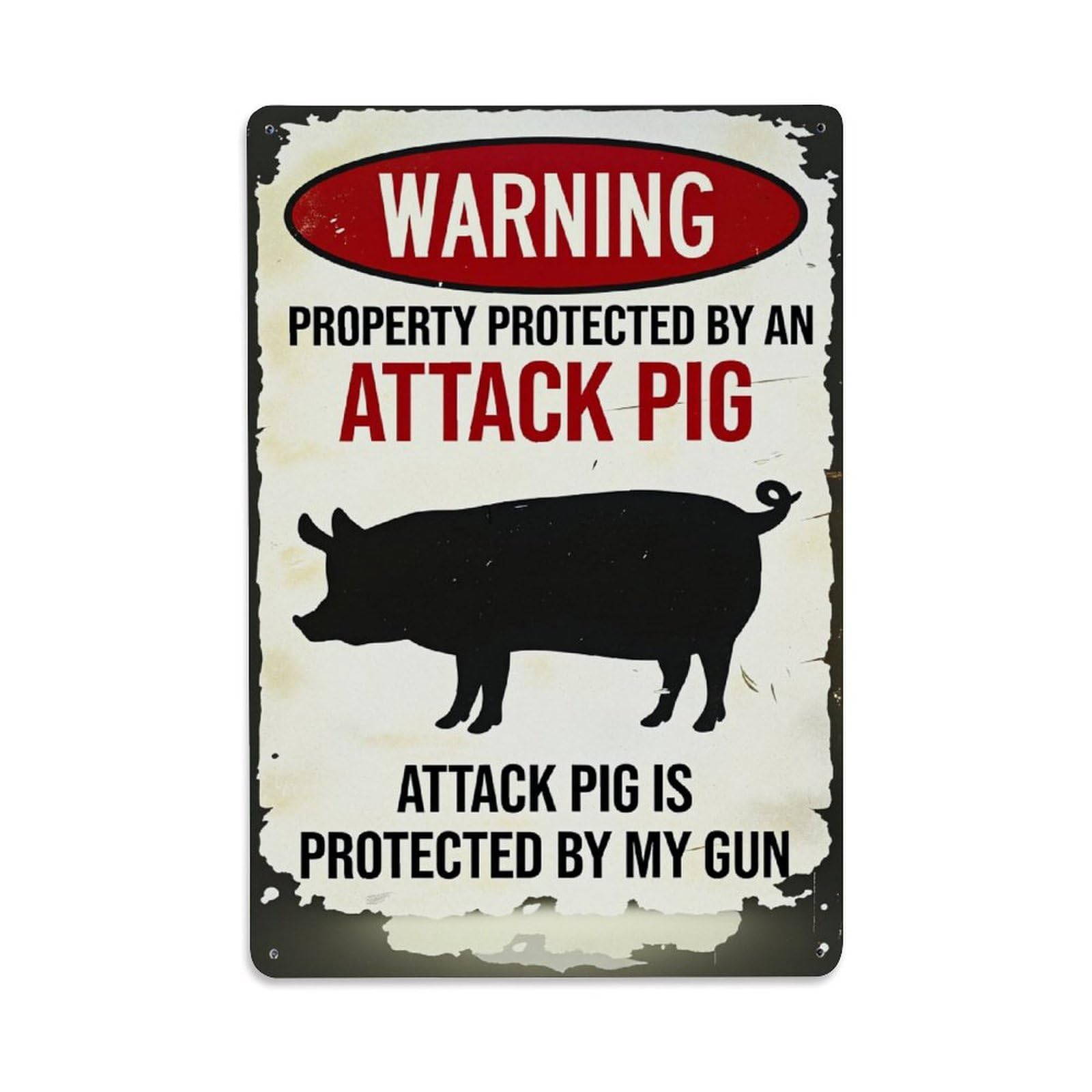 Enderetf Vintage Warning Attack Pig Sign Print Tin Sign Metal Poster, Home Bar Garage Man Cave Cafe Indoor & Outdoor Wall Decoration 8X12inches