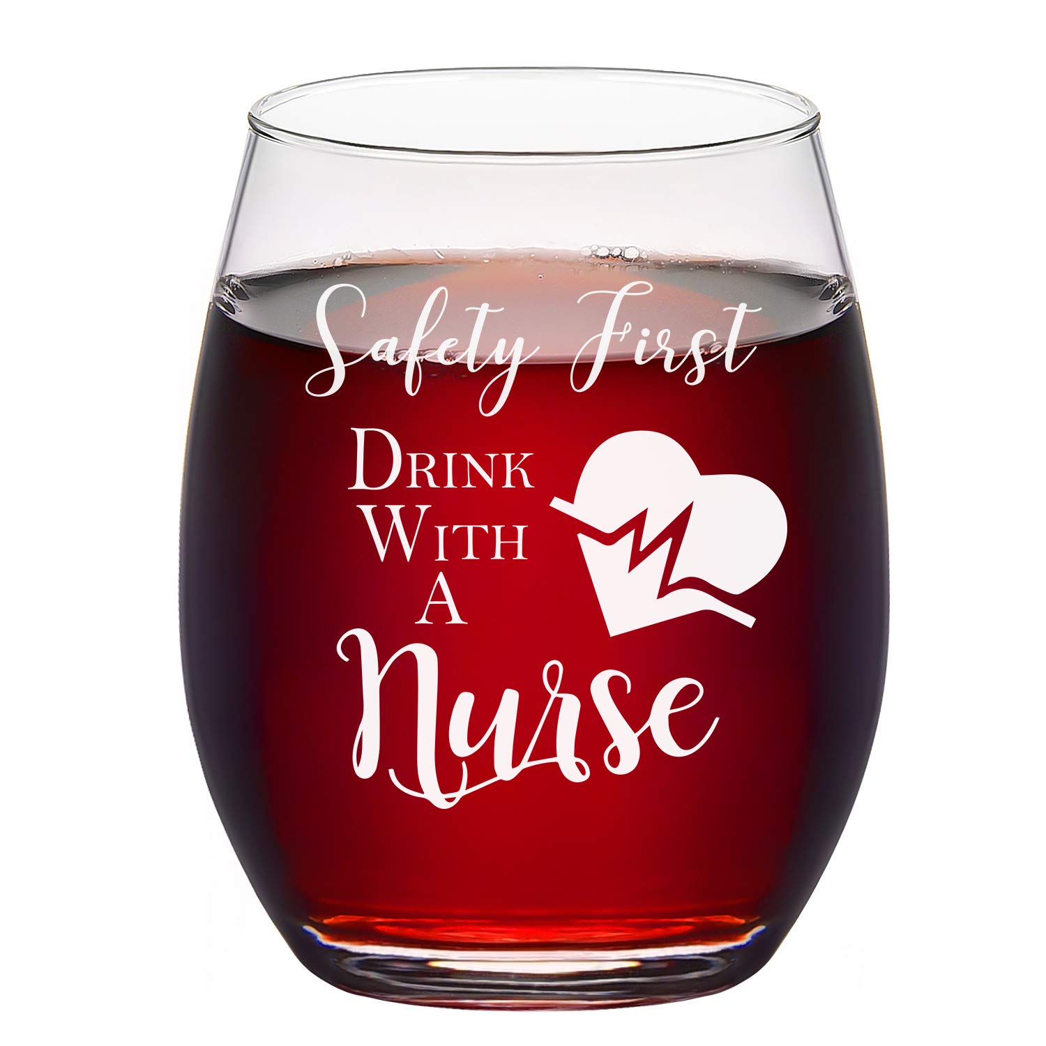 Gtmileo Nurse Gifts - Safety First Drink With A Nurse 15Oz Stemless Wine Glass - Unique Gift Idea for Nurse, Dentist, Doctor, Dental, Physician, Hygienist - Perfect Nurse Graduation Gifts for Women
