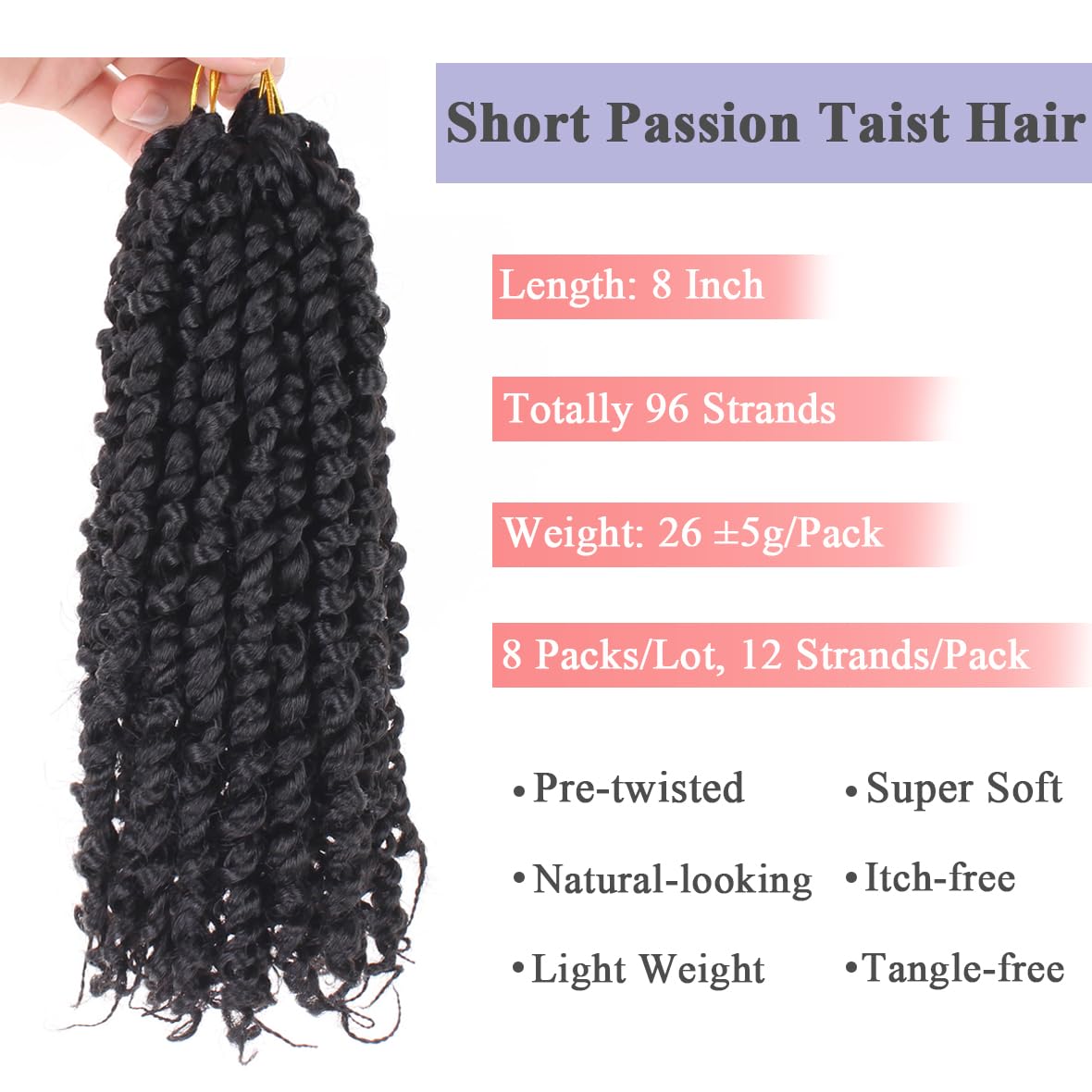 Leeven 8 Inch Pre Twisted Passion Twist Crochet Hair Natural 8 Packs Pre-looped Water Wave Braiding Hair Ombre Brown Crochet Braiding Extensions 1B3027# - Image 4