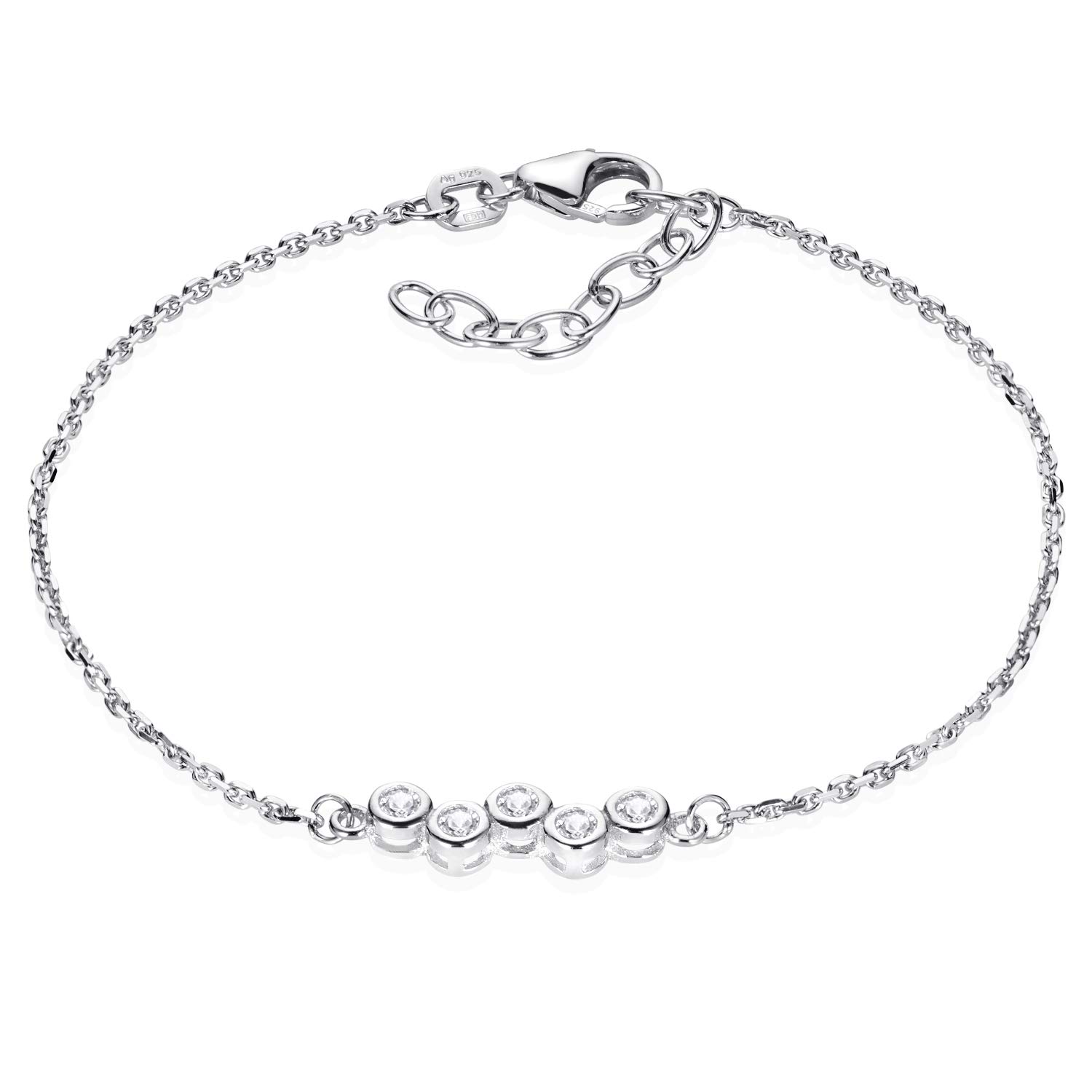 Zirkonia Armband 925 Silber Damen Armkette verstellbar SA-111 | Feines Armkettchen aus 925 Sterling Silber rhodiniert oder vergoldet in 16-18,5cm für Frauen von MATERIA by Matthias Wagner