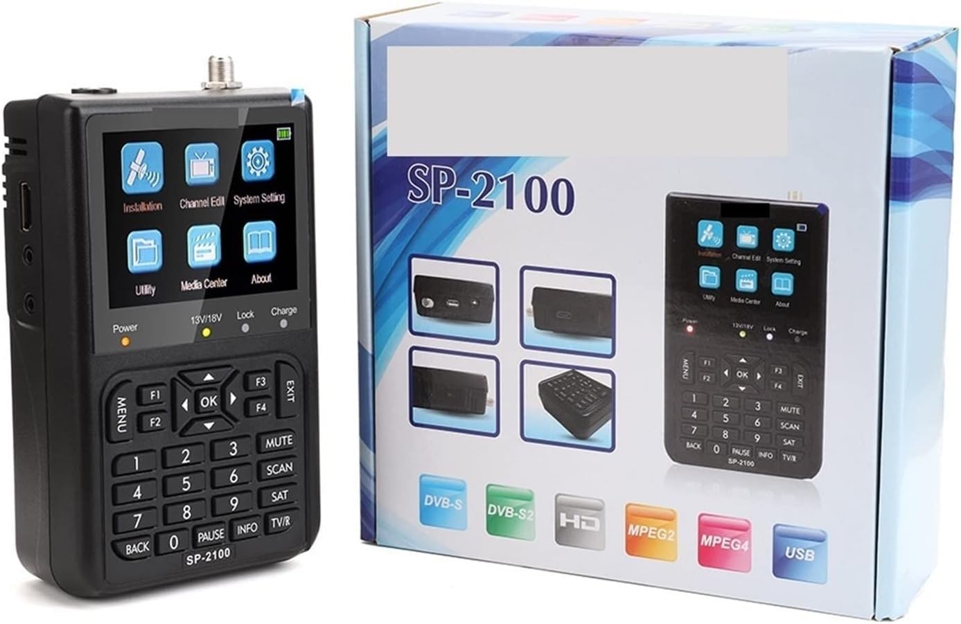 SATLINK SP-2100 HD Satelliten Messgerät Sat Finder für DVB-S/DVB-S2 MPEG-2/4 Digitales Messgerät mit 3,5" TFT LCD Display & Tonsignal inkl. Steckernetzteil, AV-Adapterkabel & Nylonschutztasche