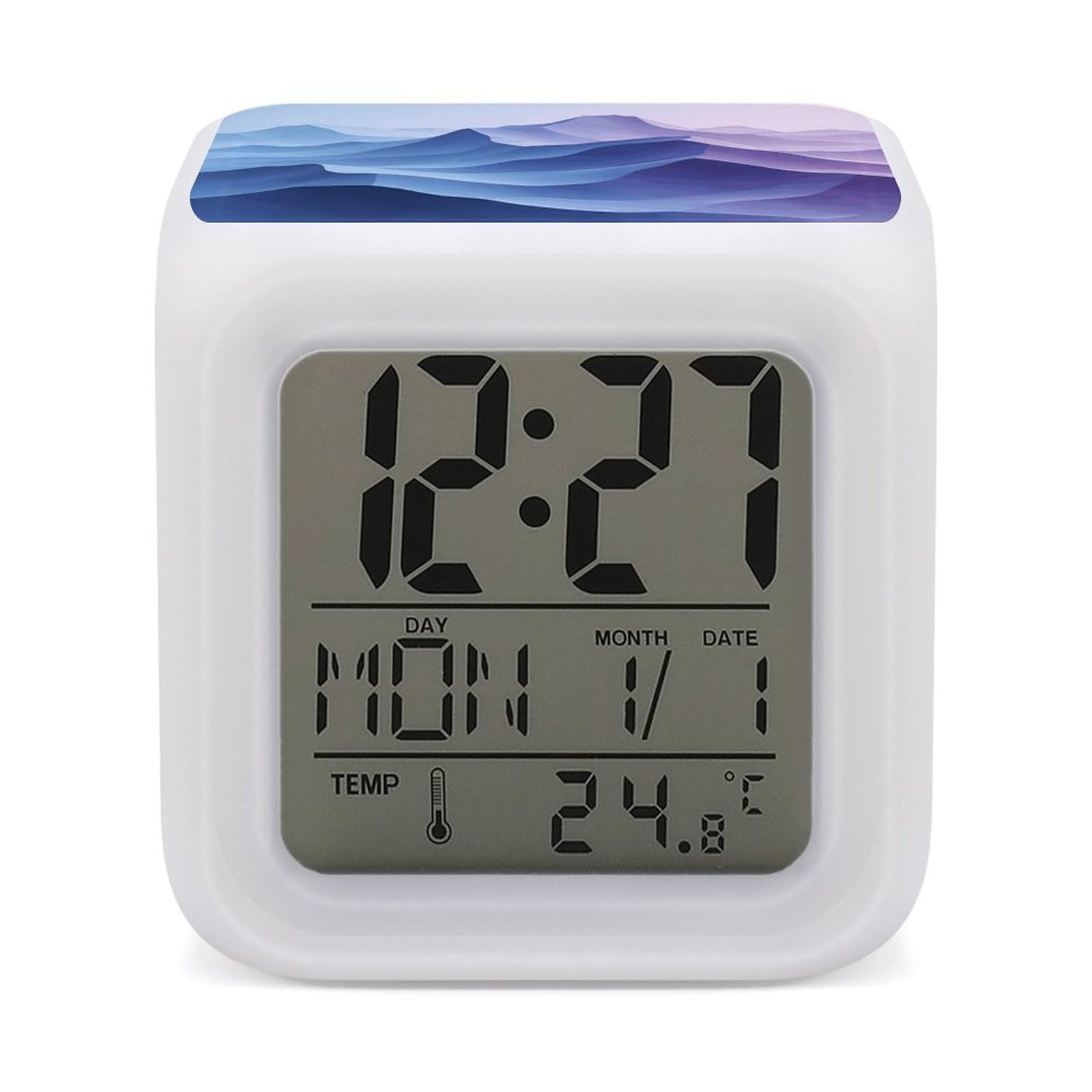 LZQPOEAS Abstract Topographic Map Alarm Clock with 7 Color Changing Nightlight for Bedroom Calendar Temperature Display Wake Up Digital Clock Small Desk Clocks for Heavy Sleepers Adults