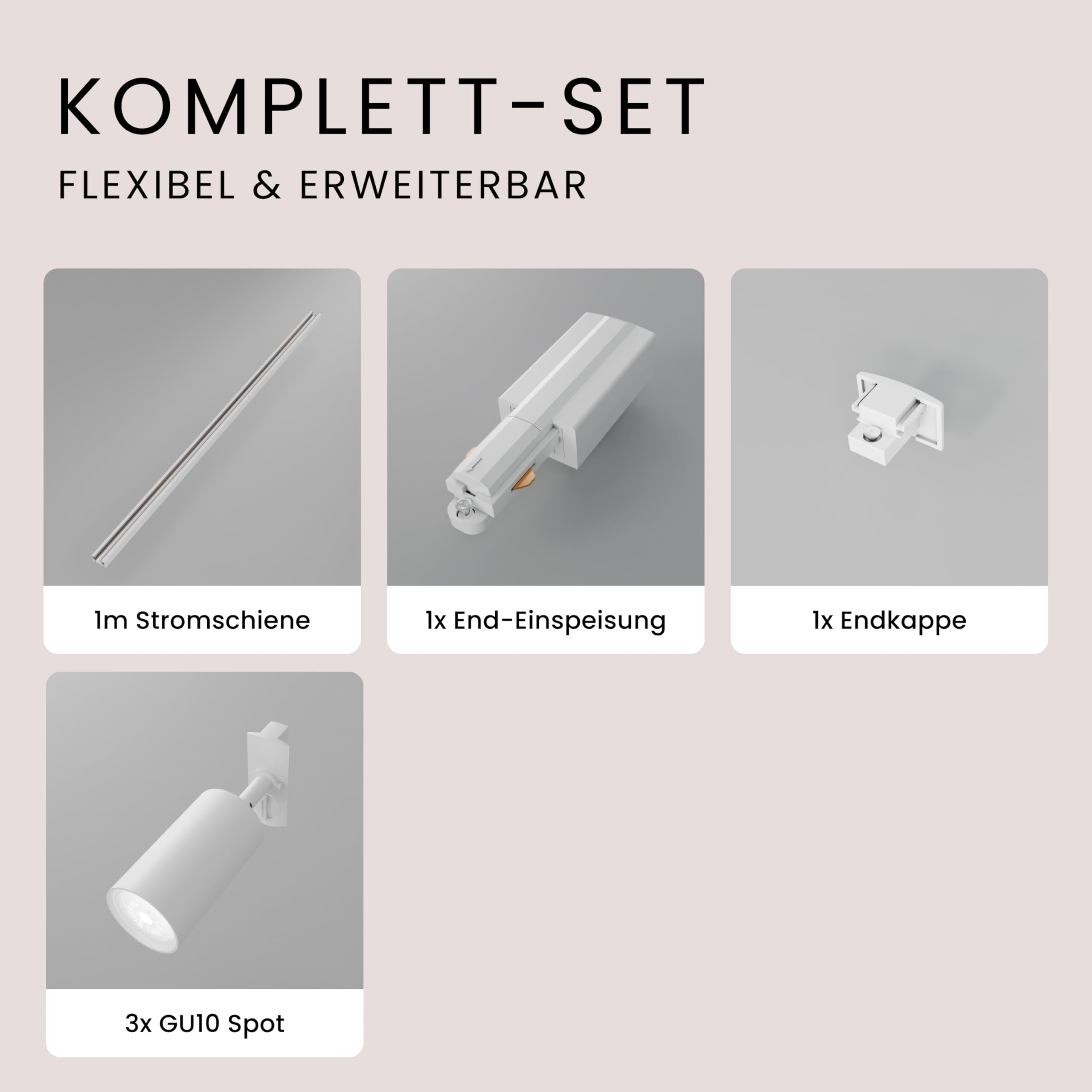 MATO LED Schienensystem Komplettset 1m Schiene 3x GU10 Spots 1 Phase 230V
