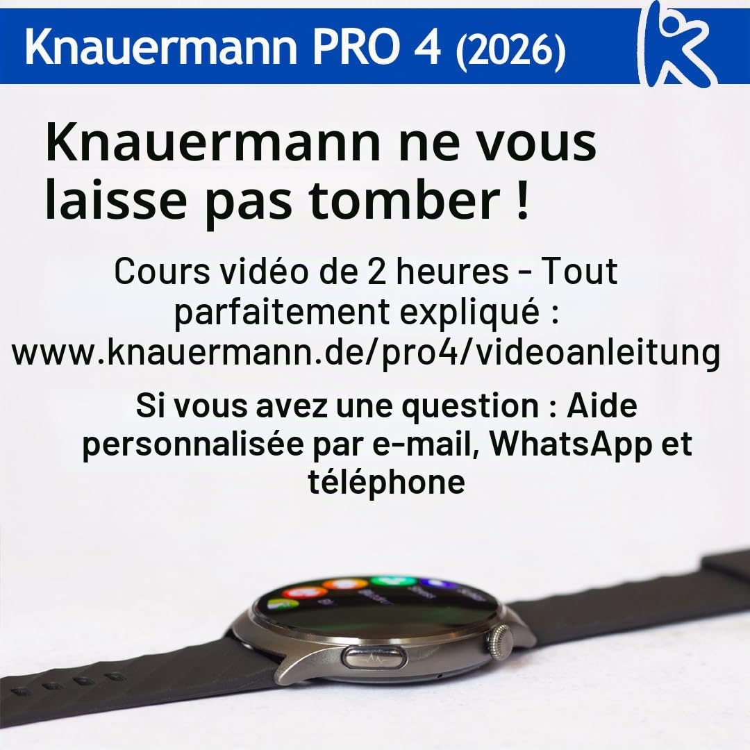 Knauermann Pro 4 - Montre de santé ECG avec Fonction téléphone - Montre Intelligente en Argent - Fréquence artérielle, Pression artérielle, oxygène sanguin, HRV, Analyse du Sommeil - pour Homme et