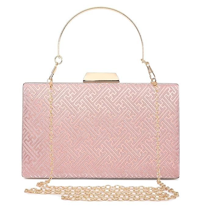 WenzWomen's Frame Cross line Bridal Clutch with Top handle| Detachable Chain Sling Strap | Party clutch for women