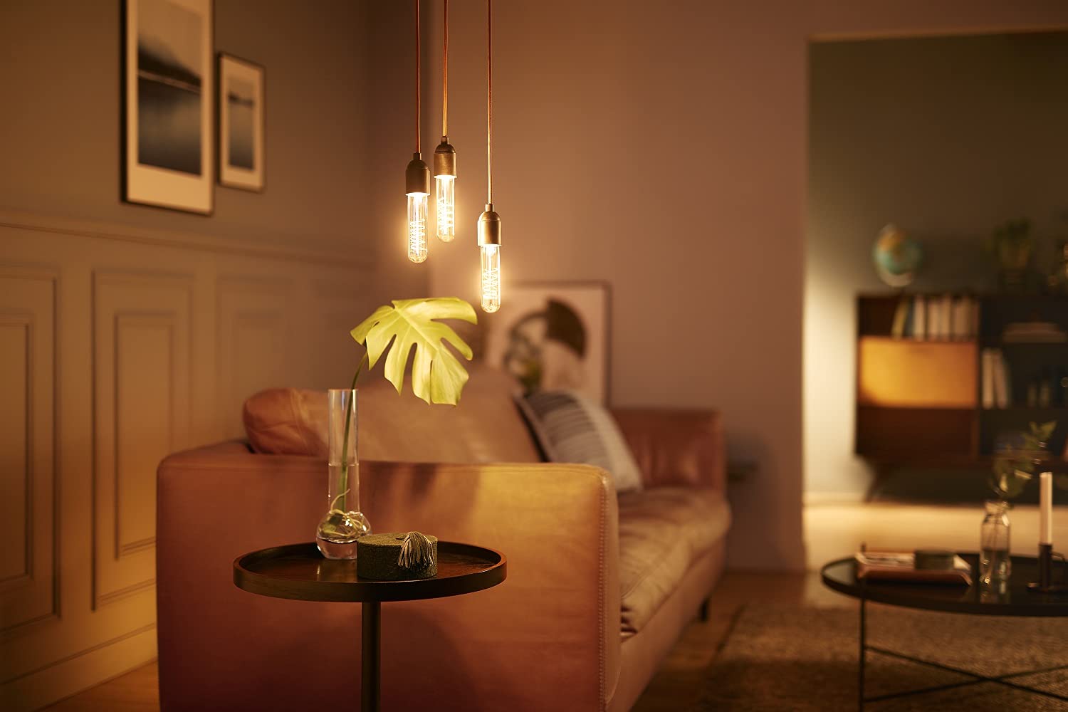 PHILIPS - Bombilla LED cristal 40W, E27, tubular gigante, efecto llama, luz blanca cálida, regulable