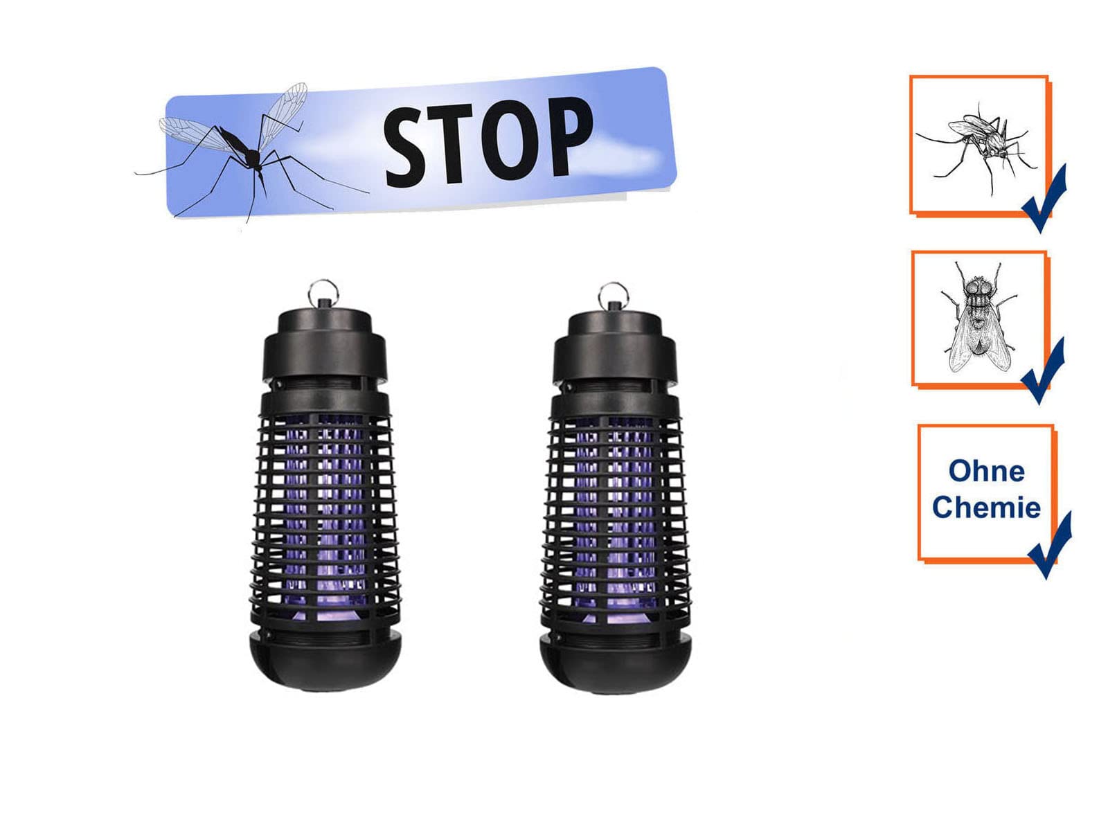 2er Set elektrische Stechmückenfalle Insektenvernichter mit UV Licht für Räume bis 35m²
