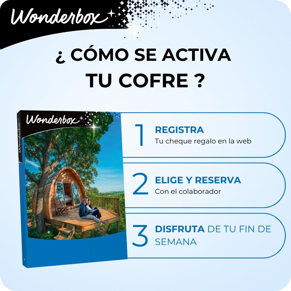 WONDERBOX - Caja Regalo - Insólito - Escapada Mágica - para 2 Personas | 1 o 2 noches con desayuno(s) y cena o bienestar - Más de 230 estancias - Cabañas en los árboles, domos, hoteles temáticos