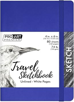 Pro Art Premier Sketch Book Travel 6x 4 White 74lb Royal Blue 80 Sheets, Sketch Book, Sketchbook, Drawing Pad, Pad, Drawing Paper, Art Book, Paper, Sketchbook for