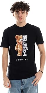 تيشرت باكمام قصيرة ورقبة دائرية بطبعة منقوشة للرجال, أسود, XL، من مسيري