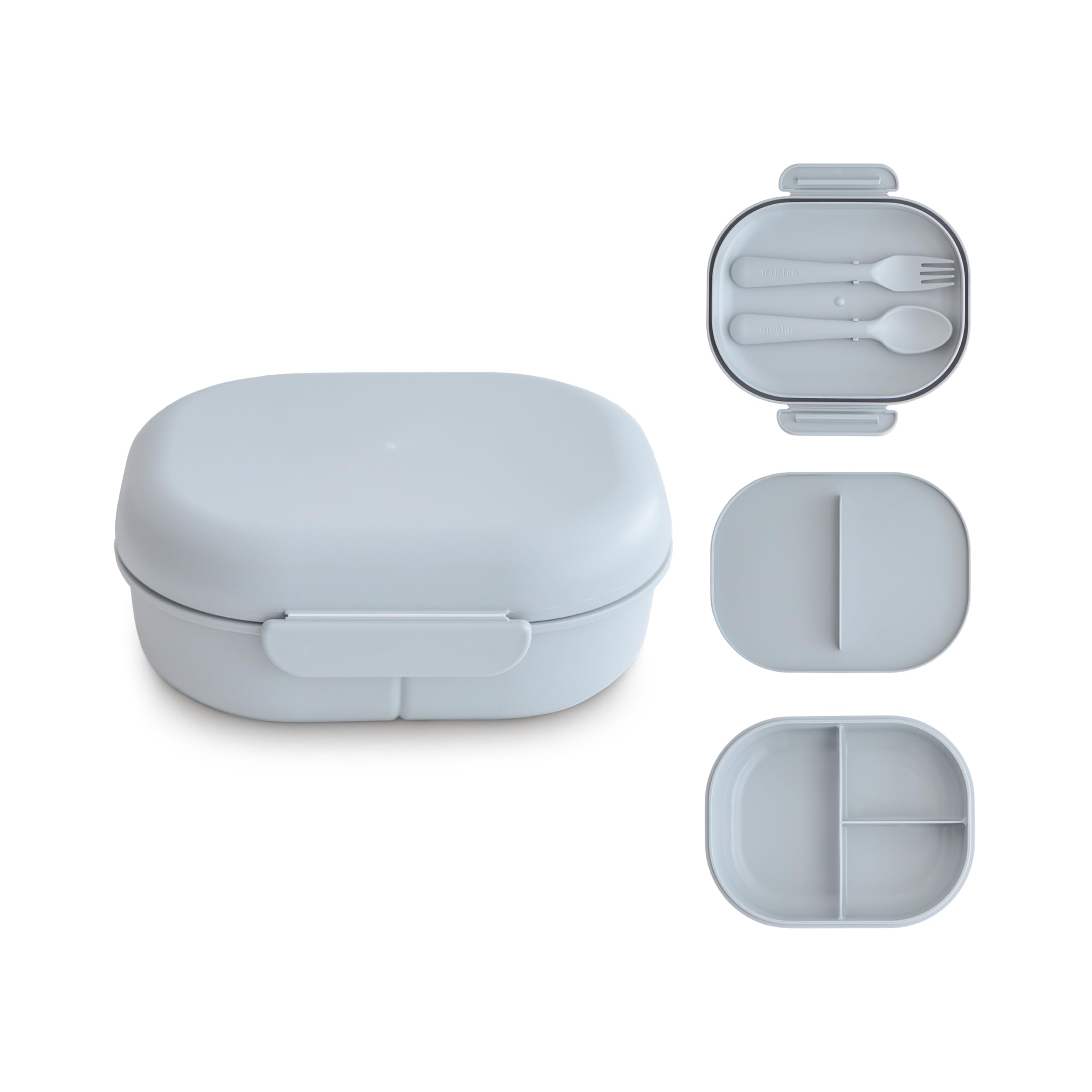 mushie Fiambrera Infantil Lunch Box | Divisor y compartimentos con tapas bloqueables | Con cubiertos tenedor y cuchara plástico sin BPA (Cloud)