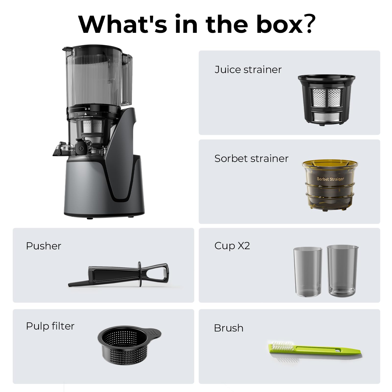 EanOruus Juicer Machines, 3-in-1 Cold Press Juicer with 6.5" Extra Large Chute, 100oz Large Capacity, AC Motor, Makes Juice, Nut Milk & Sorbet, Premium Gray