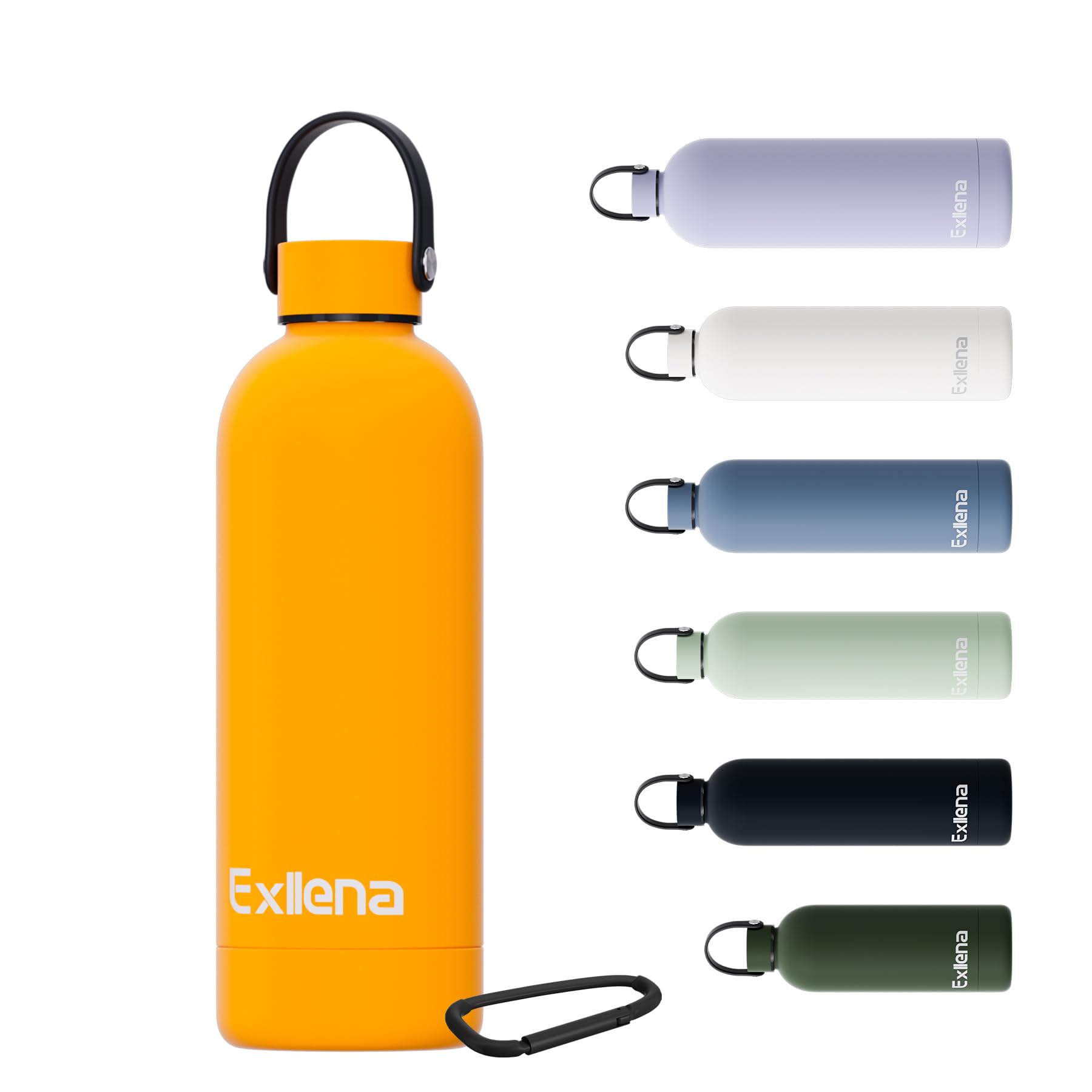 Exllena Borraccia Termica 500 ml con Maniglia e Moschettone - Borraccia 500 ml Mantenere Calore/Freddo - Senza BPA - 100% A Tenuta Stagna per Escursioni, Campeggio, Viaggi...(Mango)