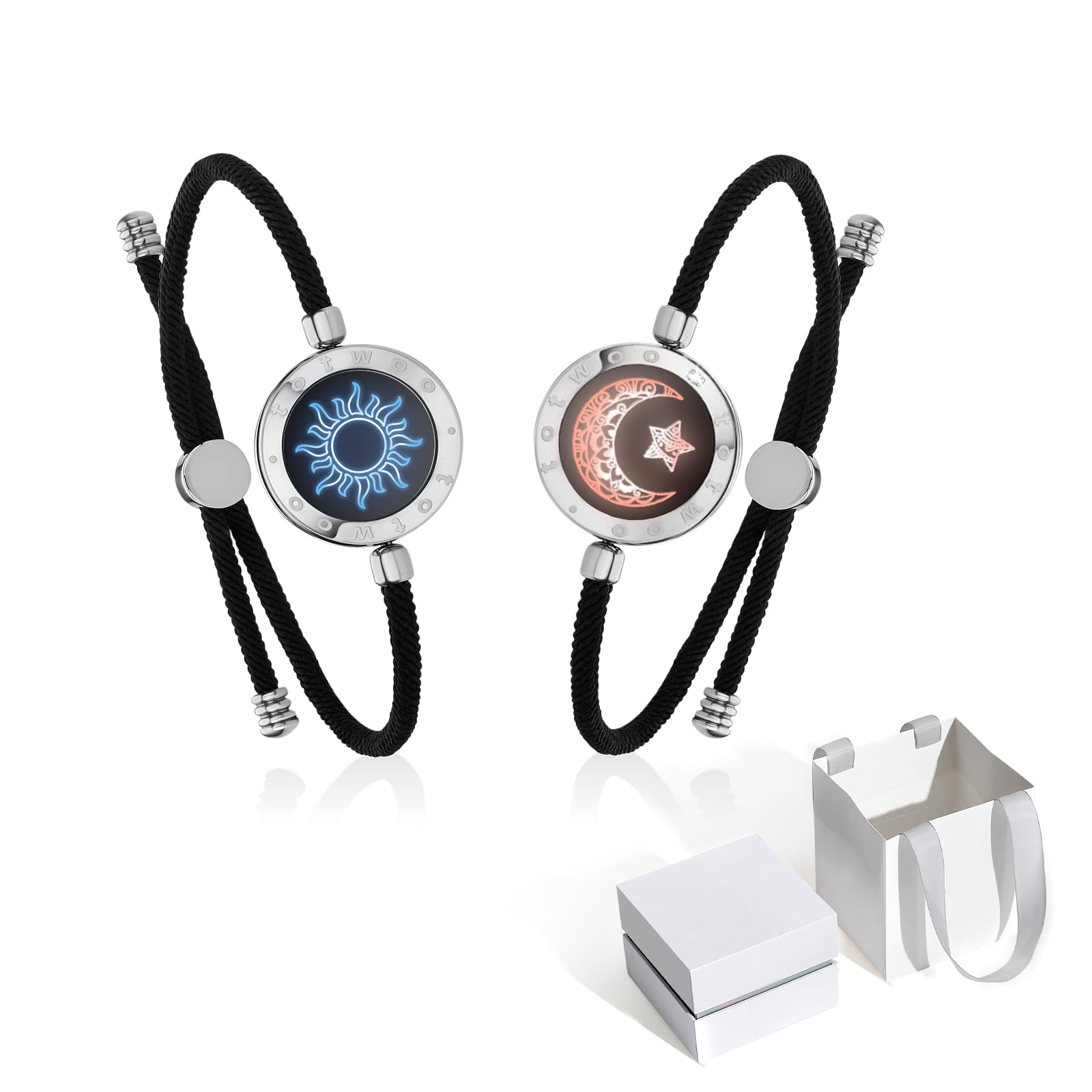 TOTWOO Braccialetti di Coppia Touch con Collegamento Bluetooth Uno a Uno tramite App, Luci e Vibrazioni – Regalo Romantico per Coppie a Distanza, Realizzati in Acciaio Inossidabile 316