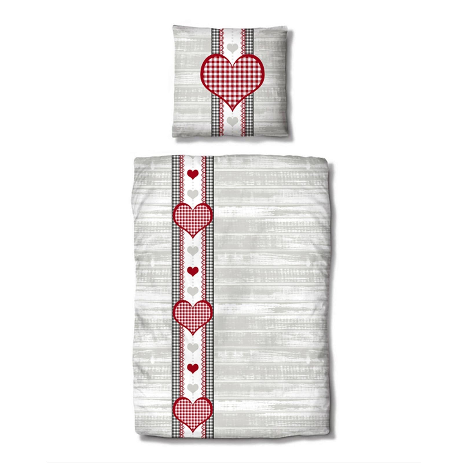 Traumschlaf Feinflanell Bettwäsche Alpenherz – Kuschelige Winterbettwäsche mit Herz- & Vichy-Karo Design – Weiche Flanell Bettgarnitur aus 100% Baumwolle – 135x200 cm + 80x80 cm