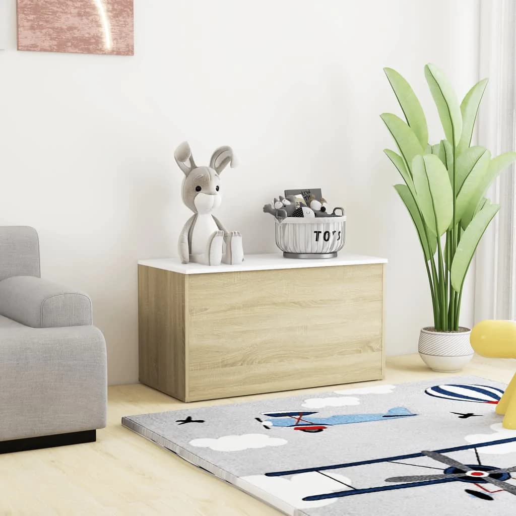 vidaXL Baúl de Almacenamiento Banco Cofre Entrada Caja Muebles Herramientas Juguetes Revistas Libros Madera Contrachapada Color Roble 84x42x46 cm