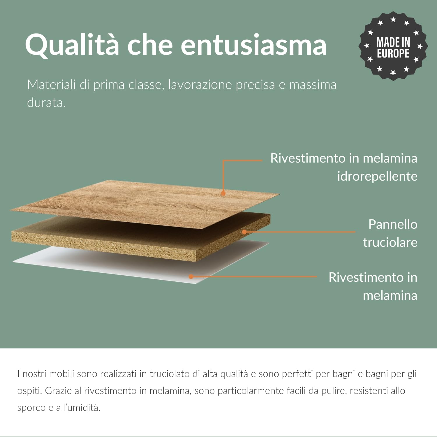 Planetmöbel Set di mobili da bagno lavabo con mobiletto 45 x 60 x 33 cm, specchio con illuminazione 50 x 90 cm per WC ospiti, rovere oro