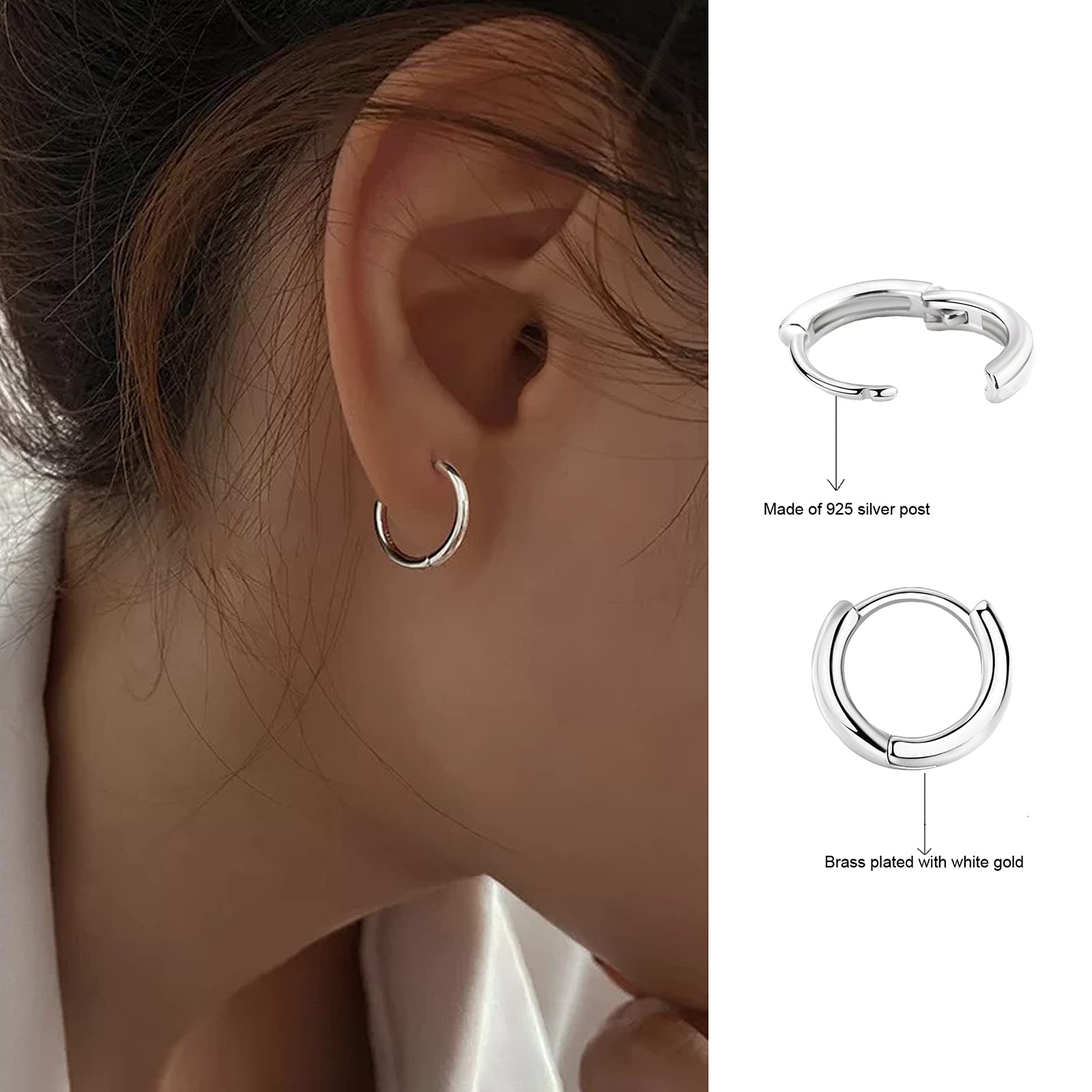 3 Paia Orecchini Cerchio Argento 925 per Donna, Orecchini Cerchio Piccoli Set Orecchini Donna Argento Orecchini Bambina Anallergici 8mm, 10mm, 12mm