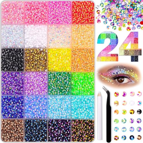 Bedazzling Kit 24000pcs Jelly Resin Rhinestones with Tweezers & Pickup Pen for Crafting Mixed Gems 3mm Flatback Gems Bedazzling Crystal for DIY Crafts Mugs Shoes Fabric Clothing Tumblers Nail Art