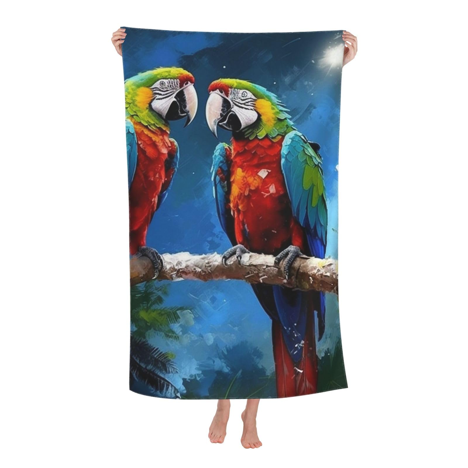 FodPand Parrots Beach Towel Oversized 52 x 32 in Sand Free Pool Swim Towels for Adult Travel Blanket Lightweight Quick Dry Absorbent Bath Towels Cruise Vacation Accessories