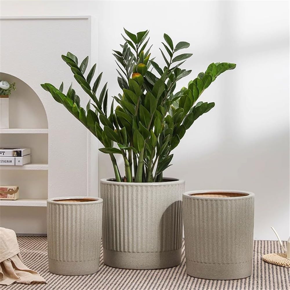 Vfs8dQ5kt Vasi per piante da interno Vaso da fiori grande in ceramica a strisce rotonde con foro di drenaggio Fioriere da giardino