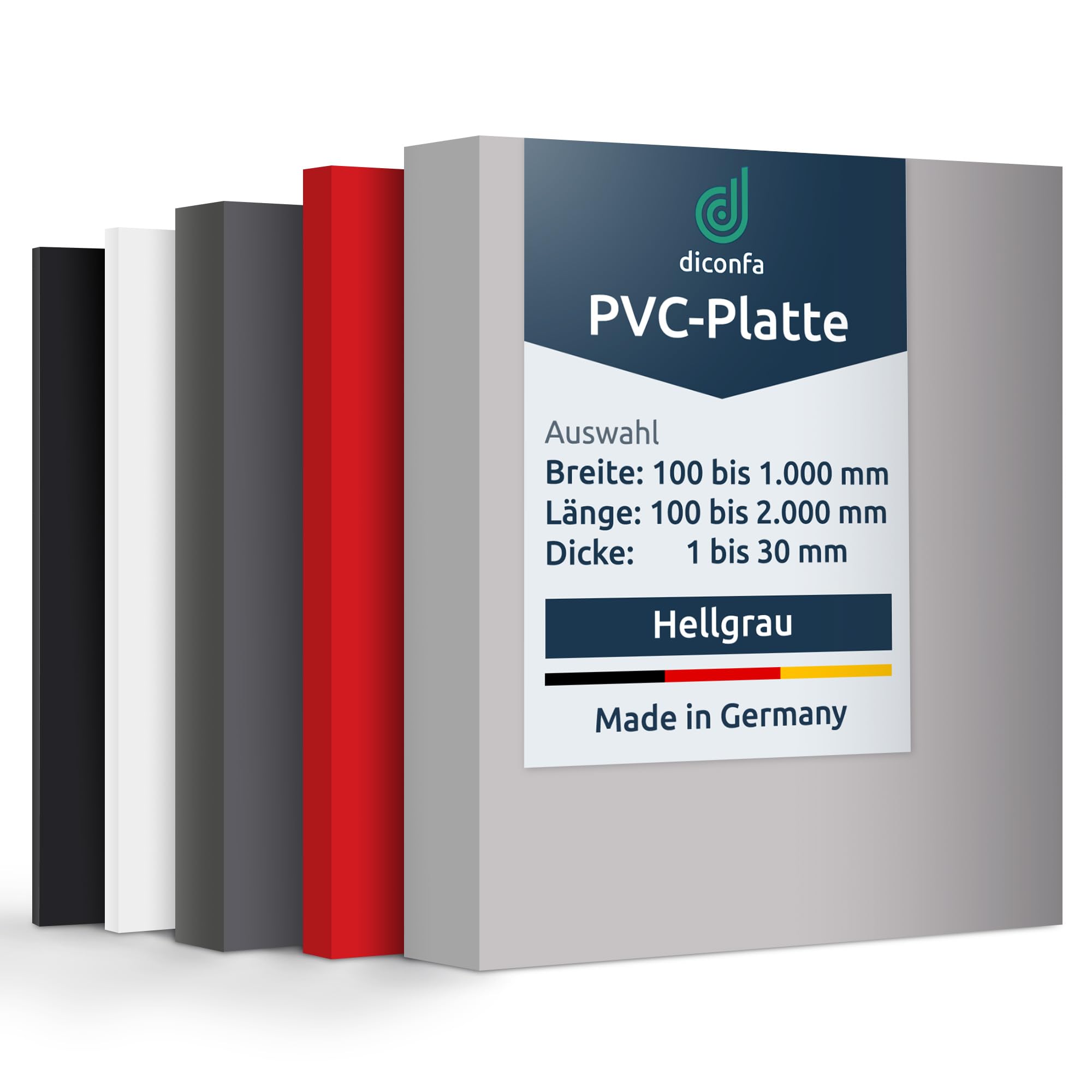 diconfa PVC Kunststoffplatte hellgrau NACH MAß - 2 bis 30mm stark - Auswahl: 100 x 1000mm (10 x 100cm), 15mm dick - hart seidenmatt - porenlos glatte Oberfläche - Platte maschinell gefertig
