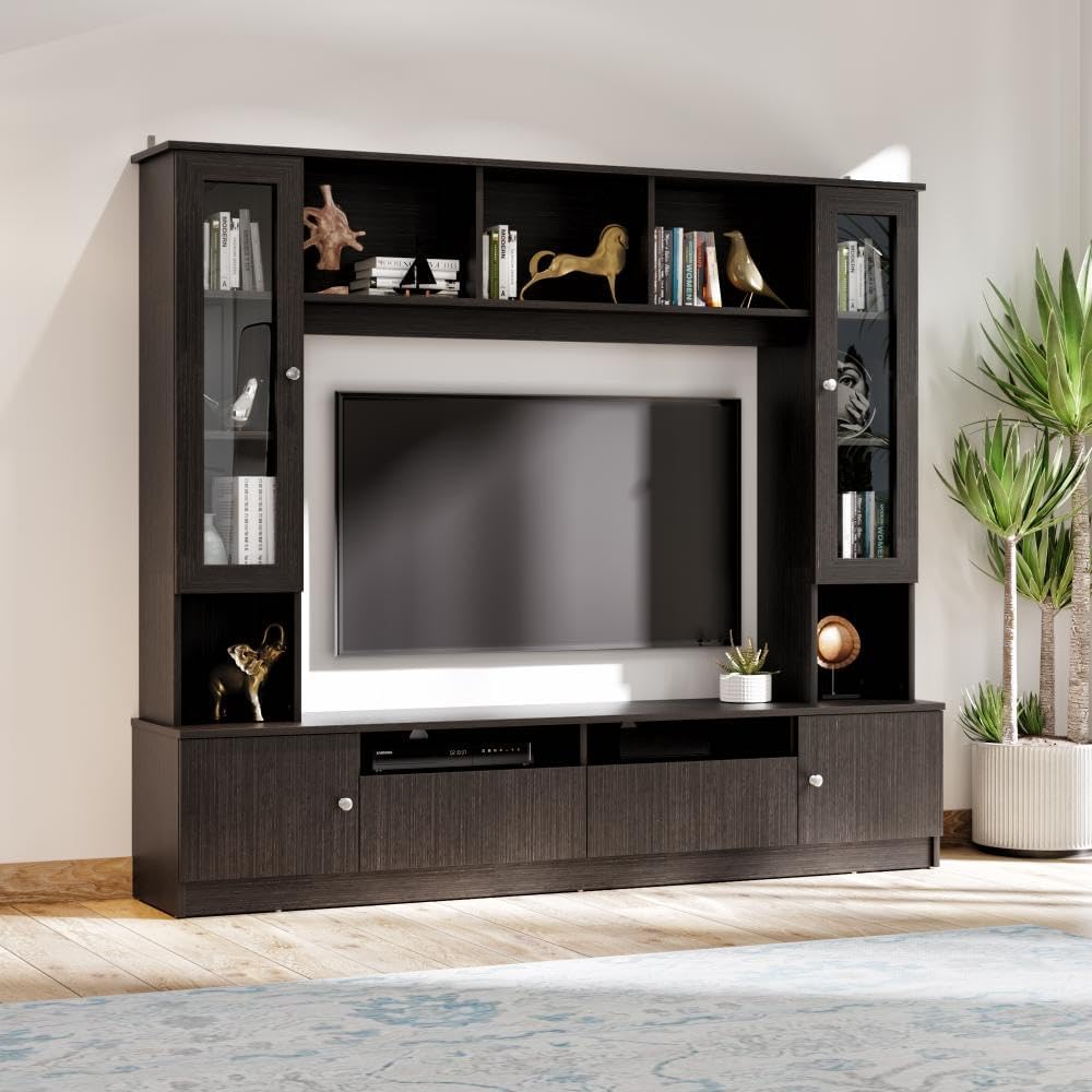 Wakefit TV Unit | 1 Year Warranty | TV Stand Table, TV Unit for Living Room, TV Cabinet, CabinetEngineered Wood Cabinet with 4 Closed Compartments & 5 Open Shelves (Dione, Wenge)