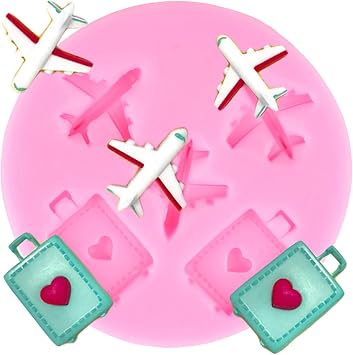 Airplane Silicone Mold Travel Luggage Bag Fondant Molds For Cake Decorating Cupcake Topper Candy Chocolate Gum Paste Polymer Clay